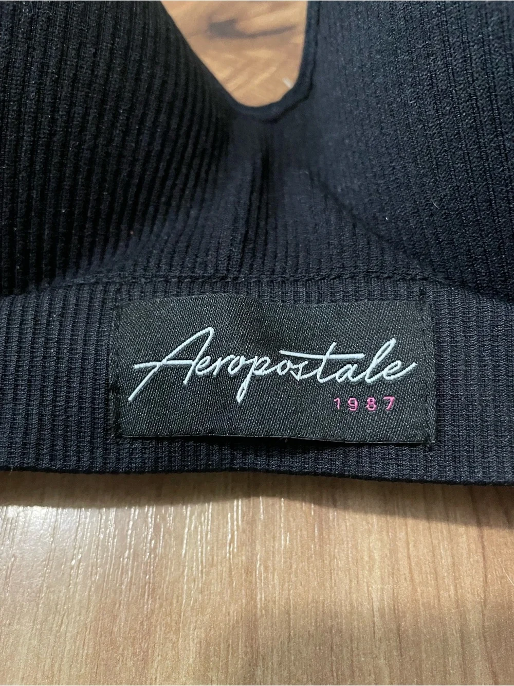 Aeropostale Black Ribbed Wireless Bralette Logo Straps Size 2X